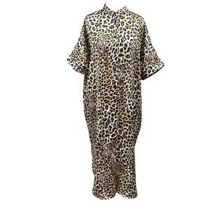 Ellison Button Front Leopard Print Short Sleeve Midi Shirt Dress Sz S Pockets